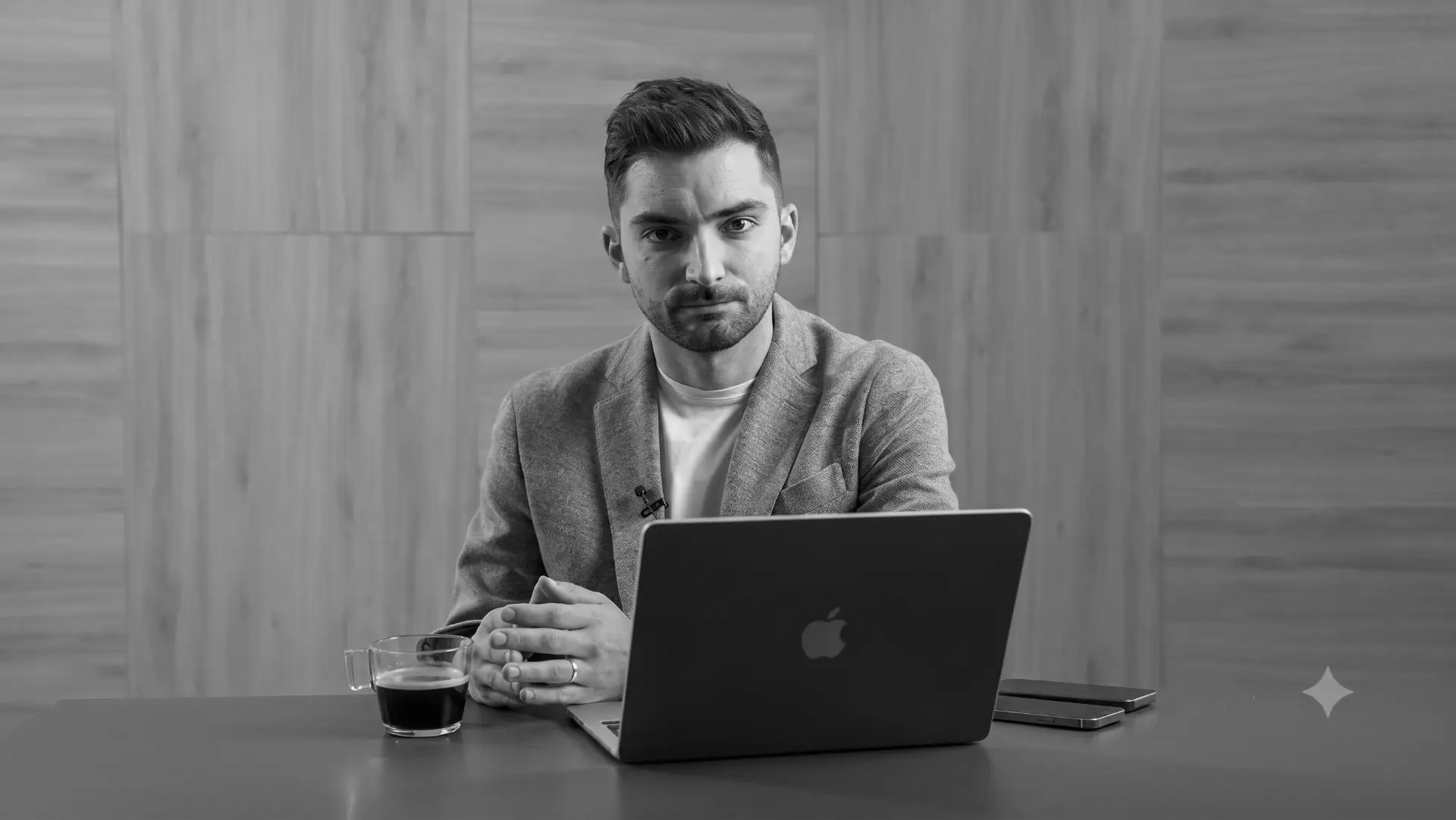 Branko Džakula at a desk with a laptop during a studio recording.